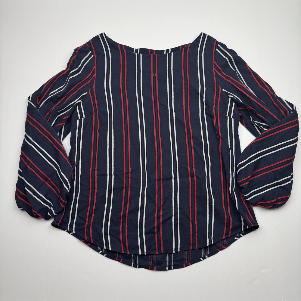 cabi Blouse Womens Medium Navy Red White Striped Long Sleeve Cotton Style 5516